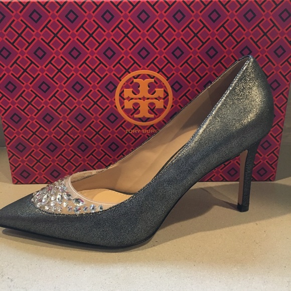 Tory Burch Pewter Delphine Glitter Leather Pumps - Picture 4 of 6